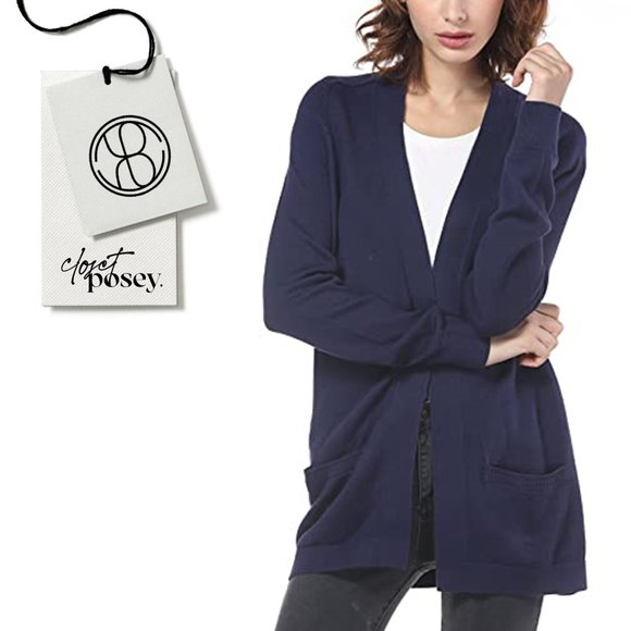 NWT . knitbest . boyfriend cardigan . navy blue . medium - Picture 1 of 4